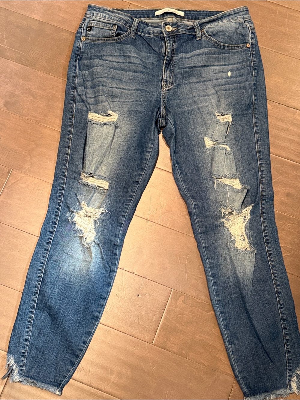 KanCan Distressed Boyfriend Jeans in Medium Blue Wash